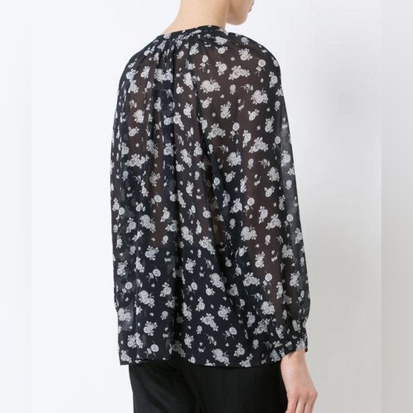 Vince Calico Floral Print Silk Blouse In Coastal Blue - Picture 4 of 16